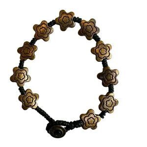 Brass tone floral beaded bracelet on cord